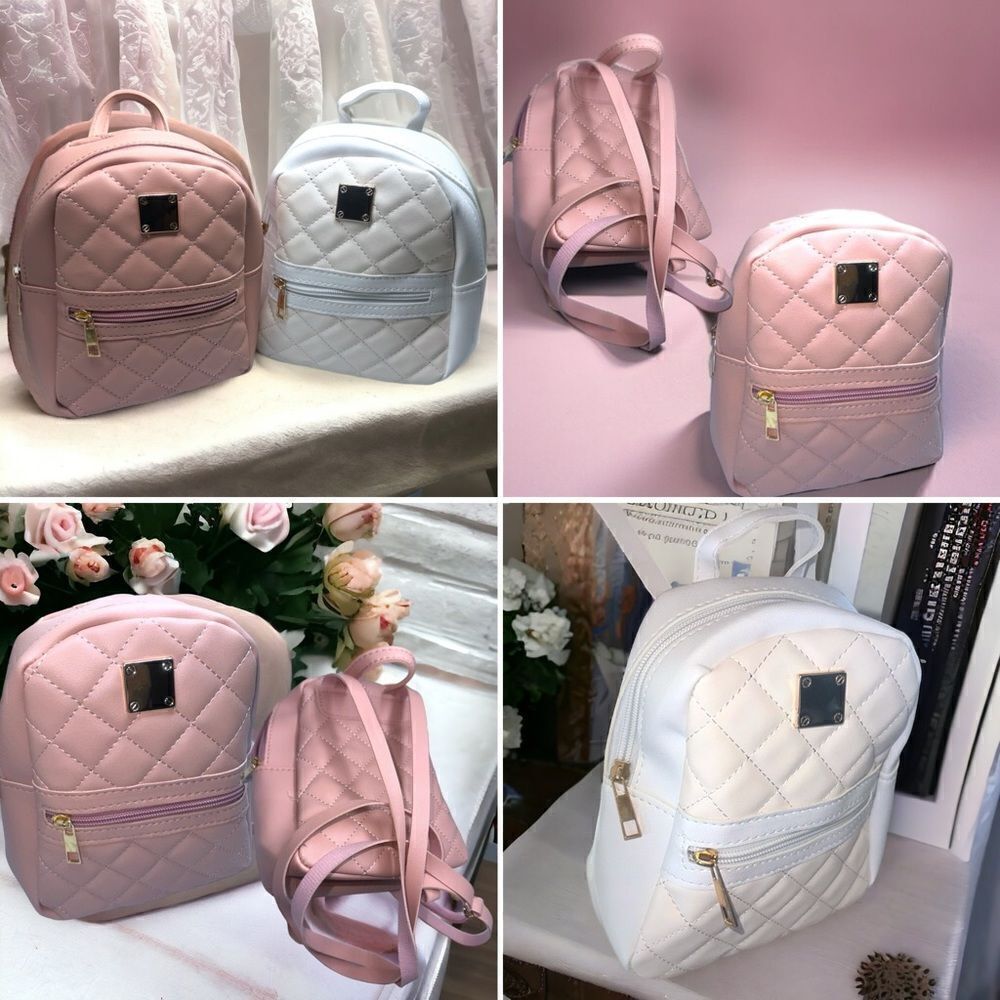 White Leather Mini-Backpack, New